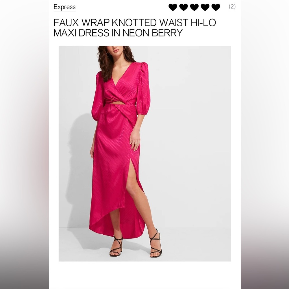 NWT Express Faux Wrap Knotted Waist Hi-Lo
Maxi Dress Size Small - Neon Berry